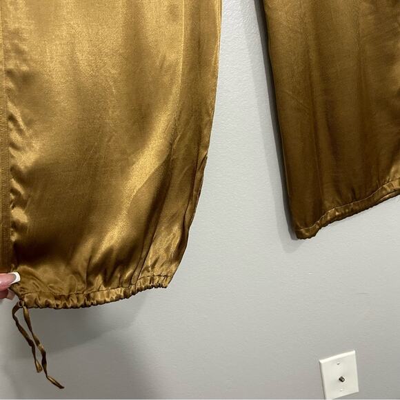 Rachel Zoe Relaxed Satin Drawstring Cargo Joggers Metallic Gold Bronze Large - Picture 6 of 10